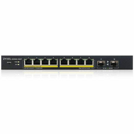 ZYXEL GS1900-10HP 8-Port Gigabit Smart Managed PoE Switch | 8 PoE+ Ports at 77W with 2 SFP Uplinks | Fanless