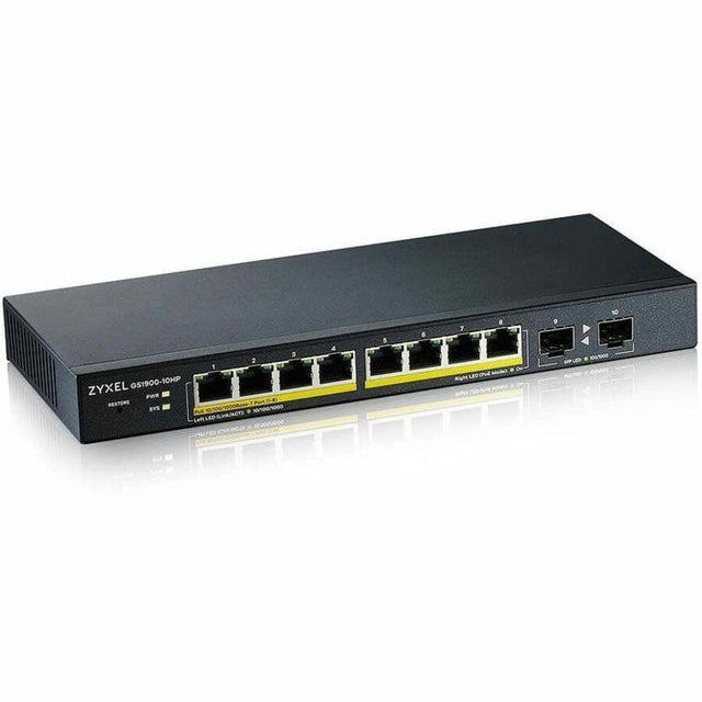 ZYXEL GS1900-10HP 8-Port Gigabit Smart Managed PoE Switch | 8 PoE+ Ports at 77W with 2 SFP Uplinks | Fanless