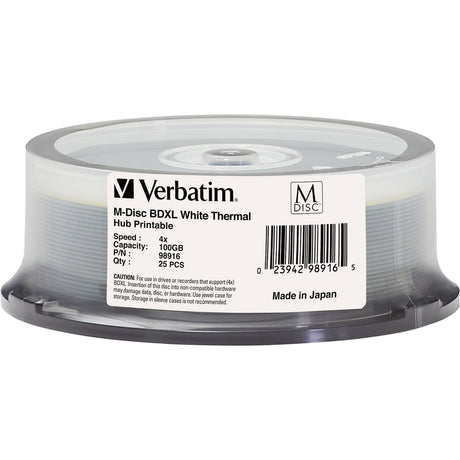 Verbatim M DISC BDXL - 4x - 100 GB - Thermal Printable, Hub Printable - 25pk Spindle