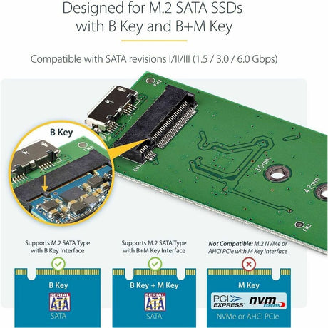 StarTech.com M.2 SSD Enclosure for M.2 SATA SSDs - USB 3.1 (10Gbps) with USB-C Cable - External Enclosure for USB-C Host - Aluminum