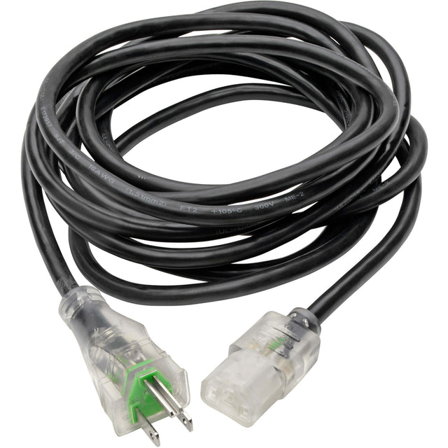Eaton Tripp Lite Series Hospital-Grade Power Cord, NEMA 5-15P to C13 - Green Dot, 13A, 125V, 16 AWG, 15 ft. (4.57 m), Clear Plugs