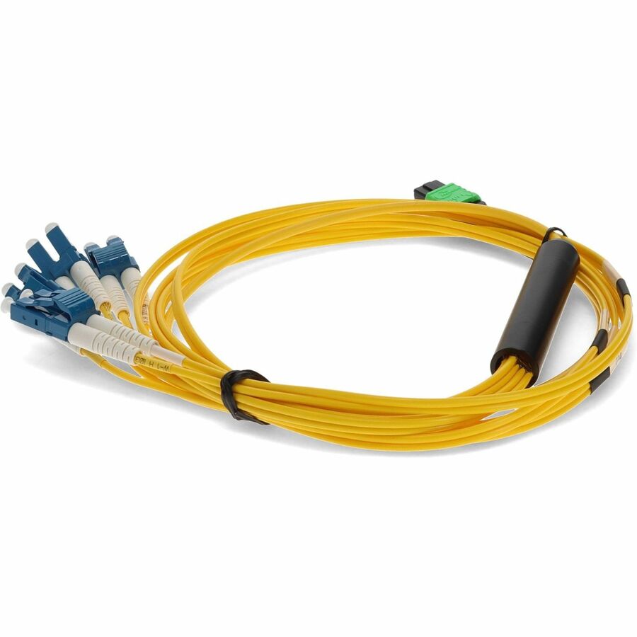 AddOn 6m MPO (Female) to 8xLC (Male) 8-Strand Yellow OS2 OFNR (Riser-Rated) Fiber Fanout Cable