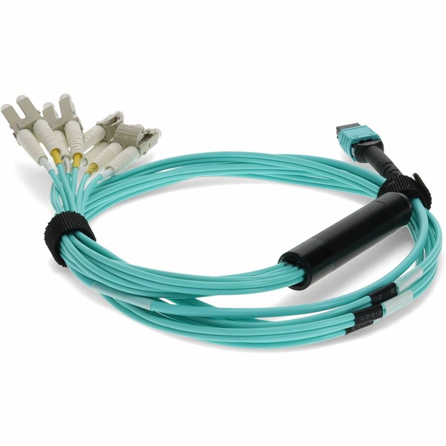 AddOn 5m MPO (Female) to 8xLC (Male) 8-Strand Aqua OM4 Fiber Fanout Cable