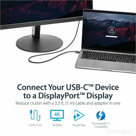 StarTech.com 3ft/1m USB C to DisplayPort 1.2 Cable 4K 60Hz - USB Type-C to DP Video Adapter Monitor Cable HBR2 - TB3 Compatible - Black