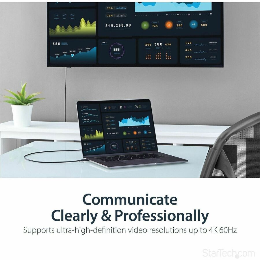 StarTech.com 3ft/1m USB C to DisplayPort 1.2 Cable 4K 60Hz - USB Type-C to DP Video Adapter Monitor Cable HBR2 - TB3 Compatible - Black