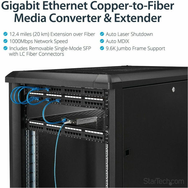 StarTech.com Gigabit Ethernet Copper-to-Fiber Media Converter - SM LC - 20 km - Ethernet Media Converter - GbE Converter