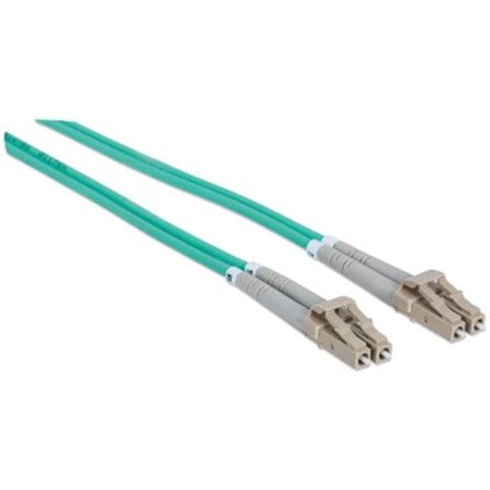 Intellinet Network Solutions Fiber Optic Patch Cable, LC/LC, OM3, 50/125, Multimode, Duplex, Aqua, 10 ft (3 m)