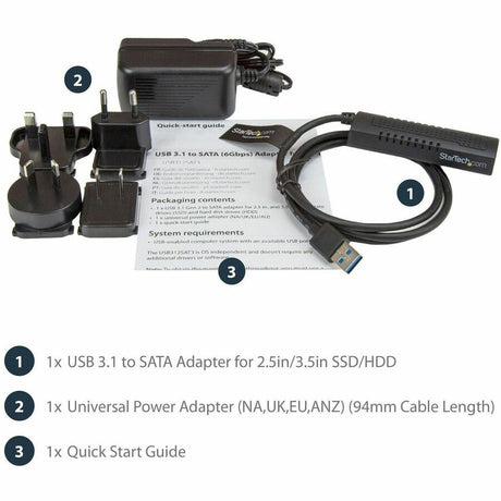 StarTech.com SATA to USB Cable - USB 3.1 10Gbps - 2.5 / 3.5 SATA SSD HDD - SATA to USB Adapter Cable - USB 3.1 to SATA Cable