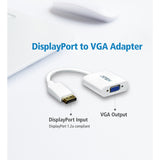 Aten DisplayPort to VGA Adapter - DisplayPort/VGA for Notebook, Video Device, TV - 1 Pack - 1 x DisplayPort Male Digital Audio/Video - 1 x HD-15 Female VGA - White