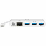 Eaton Tripp Lite Series 3-Port USB-C Hub - USB 3.x (5Gpbs) Hub Ports, Gigabit Ethernet, 60W PD Charging, White