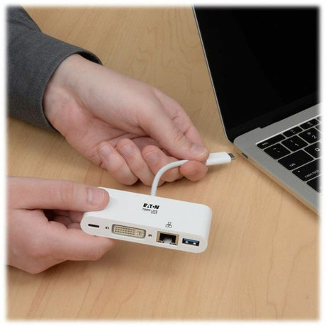 Eaton Tripp Lite Series USB-C Multiport Adapter, DVI, USB 3.x (5Gbps) Hub Port, Gbe and PD Charging, White