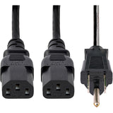 StarTech.com 10ft (3m) Computer Power Y Cord, NEMA 5-15P to C13, 10A 125V, 18AWG, Black Replacement PC Power Cord, TV/Monitor Power Cable