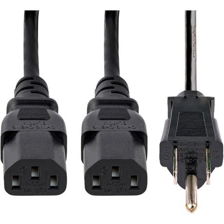 StarTech.com 10ft (3m) Computer Power Y Cord, NEMA 5-15P to C13, 10A 125V, 18AWG, Black Replacement PC Power Cord, TV/Monitor Power Cable