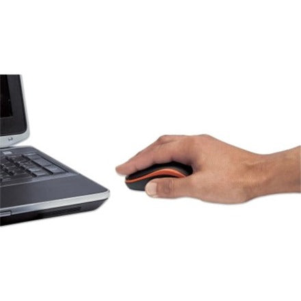 Manhattan Success Wireless Mouse, Black/Orange, 1000dpi, 2.4Ghz (up to 10m), USB, Optical, Three Button with Scroll Wheel, USB micro receiver, AA battery (included), Low friction base, Three Year Warranty, Blister