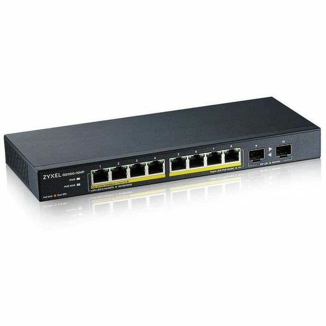 ZYXEL GS1100-10HP 8-Port Gigabit PoE Switch | 8 PoE+ Ports at 130W with 2 SFP Uplinks