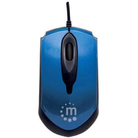 Manhattan Edge USB Wired Mouse, Blue, 1000dpi, USB-A, Optical, Compact, Three Button with Scroll Wheel, Low friction base, Three Year Warranty, Blister