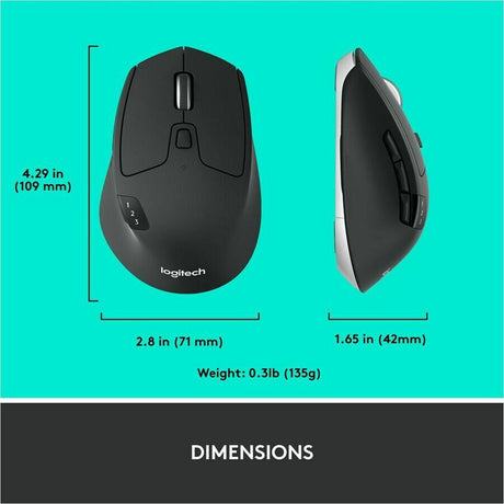 Logitech M720 Triathlon Multi-Device Wireless Mouse, Bluetooth, USB Unifying Receiver, 1000 DPI, 8 Buttons, Black