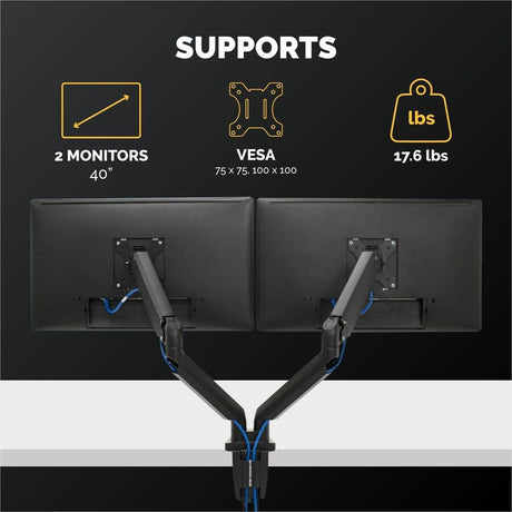 Fellowes Platinum Series High Quality Dual Monitor Arm for 40-Inch Monitors, Full Motion, 360&deg; Rotation, VESA Mount with Grommet or Clamp, USB Ports, Ergonomic, Black