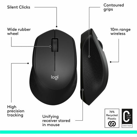 Logitech M330 SILENT PLUS Wireless Mouse, 2.4GHz with USB Receiver, Optical Tracking, Quiet & Lightweight, Black