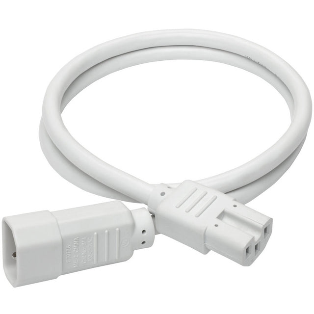 Eaton Tripp Lite Series Power Cord C14 to C15 - Heavy-Duty, 15A, 250V, 14 AWG, 3 ft. (0.91 m), White