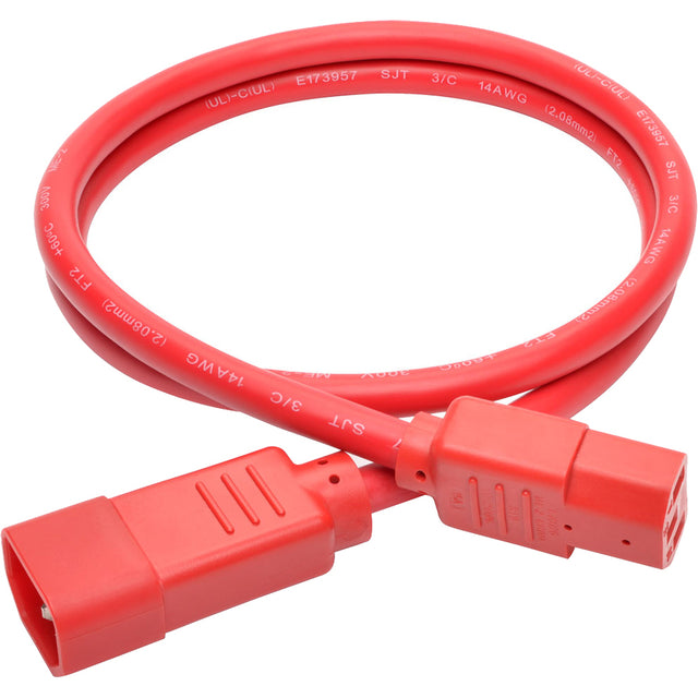 Eaton Tripp Lite Series Heavy-Duty PDU Power Cord, C13 to C14 - 15A, 250V, 14 AWG, 3 ft. (0.91 m), Red