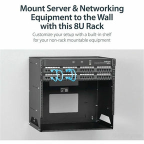 StarTech.com 2-Post 8U Open Frame Wall Mount Network Rack with Built-in Shelf and Adjustable Depth, Computer Rack for IT Equipment, TAA~
