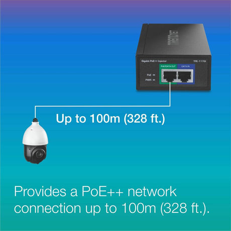 TRENDnet Gigabit PoE++ Injector, Supplies PoE (15.4W), PoE+ (30W), or PoE++ (60W), Network A PoE Device Up To 100m(328 ft), Supports IEEE 802.3af,802.at, Plug & Play, Black, TPE-117GI