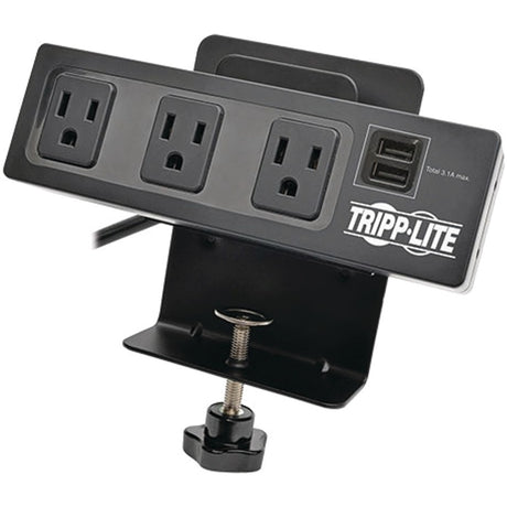 Eaton Tripp Lite Series Protect It! 3-Outlet Surge Protector with Desk Clamp, 10 ft. Cord, 510 Joules, 2 USB Charging Ports, Black Housing