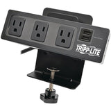 Eaton Tripp Lite Series Protect It! 3-Outlet Surge Protector with Desk Clamp, 10 ft. Cord, 510 Joules, 2 USB Charging Ports, Black Housing