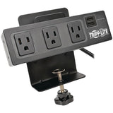 Eaton Tripp Lite Series Protect It! 3-Outlet Surge Protector with Desk Clamp, 10 ft. Cord, 510 Joules, 2 USB Charging Ports, Black Housing