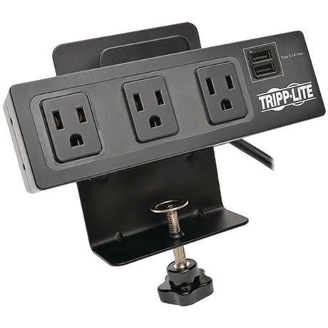 Eaton Tripp Lite Series Protect It! 3-Outlet Surge Protector with Desk Clamp, 10 ft. Cord, 510 Joules, 2 USB Charging Ports, Black Housing