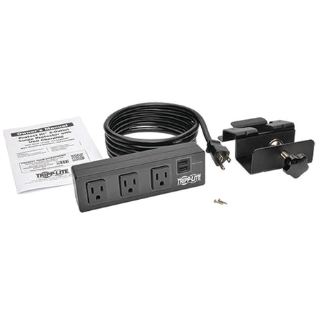 Eaton Tripp Lite Series Protect It! 3-Outlet Surge Protector with Desk Clamp, 10 ft. Cord, 510 Joules, 2 USB Charging Ports, Black Housing