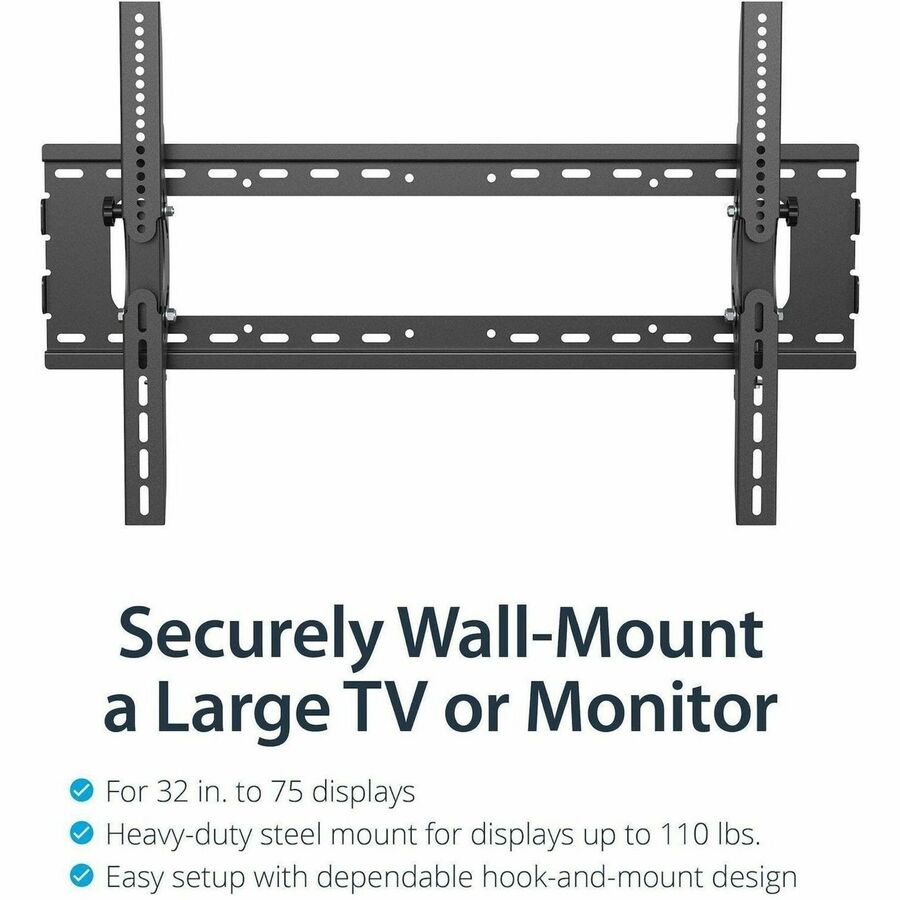 StarTech.com Flat Screen TV Wall Mount - Tilting - For 32" to 75" TVs - Steel - VESA TV Mount - Monitor Wall Mount