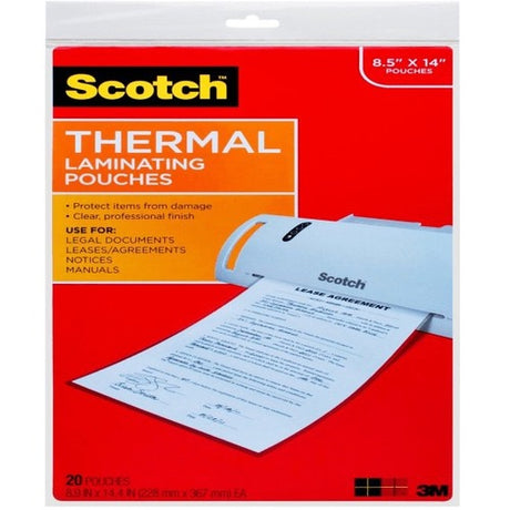 Scotch Thermal Laminating Pouches, 8-1/2" x 14" , Clear, Pack Of 20 Sheets, TP3855-20