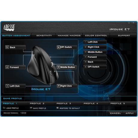 Adesso Programmable Vertical Ergonomic Left-Handed Mouse