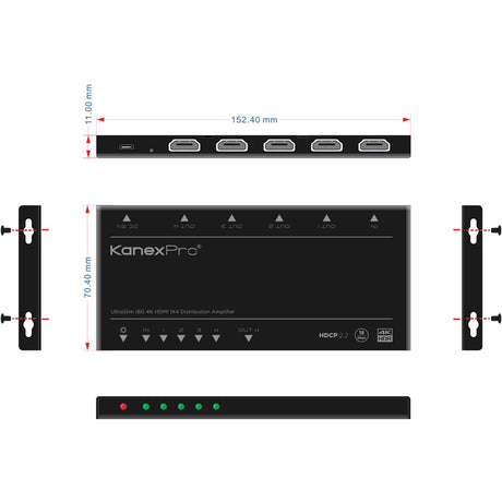 KanexPro UltraSlim 4K HDMI 1X4 Splitter w/ 4:4:4 Color Space & 18G