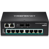 TRENDnet 10-Port Industrial Gigabit PoE+ DIN-Rail Switch, 8 x Gigabit PoE+ Ports, DIN-Rail Mount, 2 x SFP Slots, 240W PoE Power Budget, Network Switch, IP30, QoS, Lifetime Protection, Black, TI-PG102