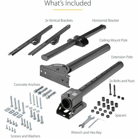 StarTech.com TV Ceiling Mount, Full-Motion Hanging Single Screen Vesa Mount for 32"-75" TVs / Displays - Height Adjustable Telescopic Pole