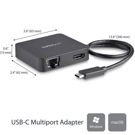 StarTech.com USB C Multiport Adapter - Portable USB Type-C Mini Dock to 4K UHD HDMI Video - GbE, USB 3.0 Hub - Thunderbolt 3 Compatible