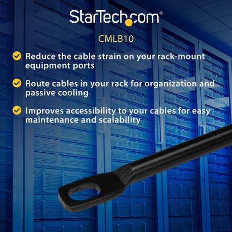 StarTech.com Horizontal Cable Lacing Bar for Racks - Horizontal Cable Manager - 10 Pack