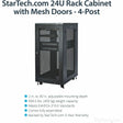 StarTech.com 24U 19" Server Rack Cabinet 4 Post Adjustable Depth 2-30" w/Casters/Cable Management/1U Shelf, Locking Doors and Side Panels