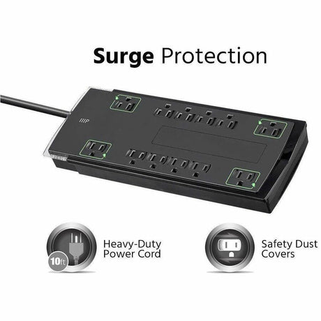 Monoprice 12 Outlet Slim Surge Protector - 4230 Joules, Clamping Voltage 330V, 10ft Cord
