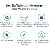 StarTech.com 1U Vented Server Rack Cabinet Shelf - Fixed 16" Deep Cantilever Rackmount Tray for 19" Data/AV/Network Enclosure w/Cage Nuts
