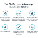 StarTech.com 1U Vented Server Rack Cabinet Shelf - Fixed 7in Deep Cantilever Rackmount Tray for 19" Data/AV/Network Enclosure w/Cage Nuts