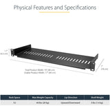 StarTech.com 1U Vented Server Rack Cabinet Shelf - Fixed 7in Deep Cantilever Rackmount Tray for 19" Data/AV/Network Enclosure w/Cage Nuts