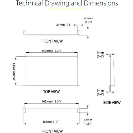 StarTech.com 1U Server Rack Cabinet Shelf - Fixed 10" Deep Cantilever Rackmount Tray for 19" Data/AV/Network Enclosure w/cage nuts, screws