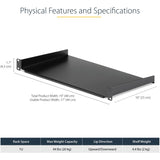 StarTech.com 1U Server Rack Cabinet Shelf - Fixed 10" Deep Cantilever Rackmount Tray for 19" Data/AV/Network Enclosure w/cage nuts, screws