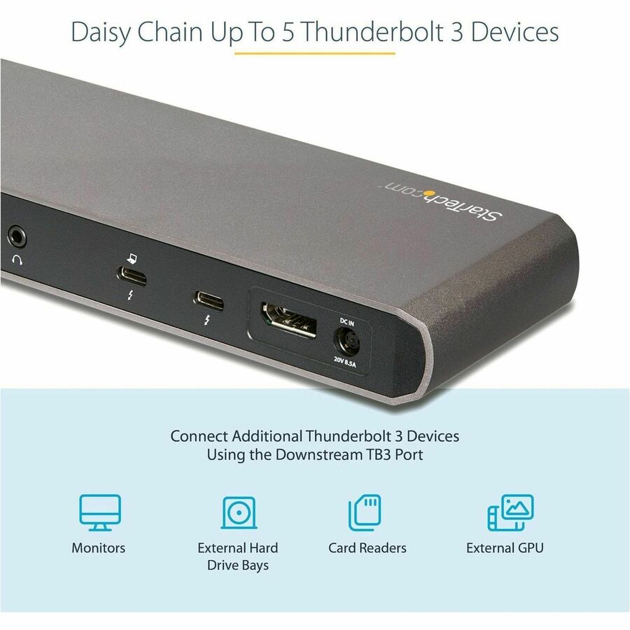 StarTech.com Thunderbolt 3 Dock - Dual Monitor 4K 60Hz TB3 Laptop Docking Station with DisplayPort - 85W Power Delivery - 3x USB 3.0, GbE