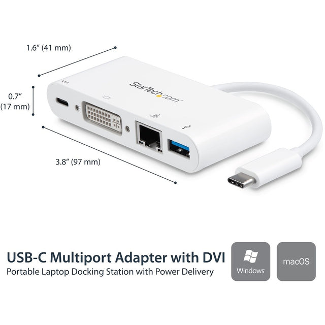 StarTech.com USB C Multiport Adapter to DVI-D (Digital) Video - 60W PD Passthrough/GbE/USB-A - Portable USB Type-C/Thunderbolt 3 Mini Dock