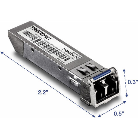 TRENDnet SFP to RJ45 Industrial Single-Mode LC Module (10km); TI-MGBS10; 1000Base-LX Industrial SFP; Compliant with IEEE 802.3z Gigabit Ethernet; Data Rates of up to 1.25Gbps; Lifetime Protection